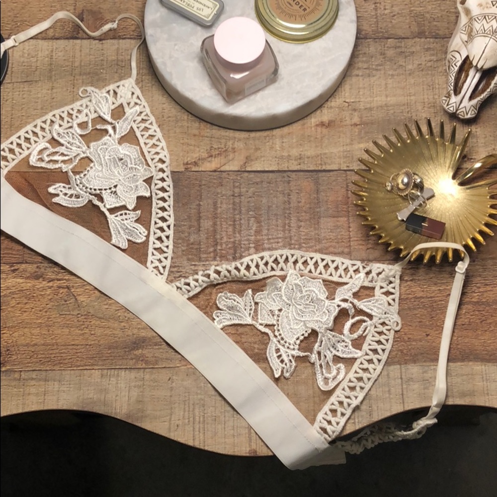 LUXXEL white appliqué and mesh bralette